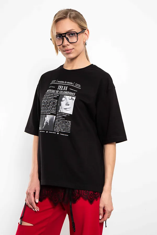 Футболка женская с оверсайз Модная пресса KOSMOS, черный - фото 2