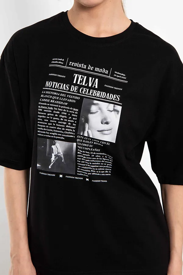 Футболка женская с оверсайз Модная пресса KOSMOS, черный - фото 2