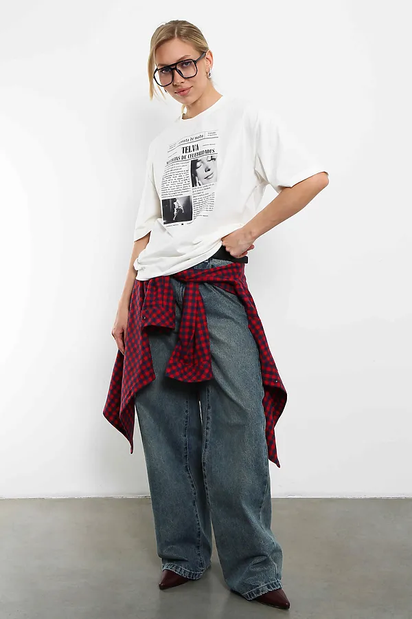 Футболка женская с оверсайз Модная пресса KOSMOS, молочный - фото 2