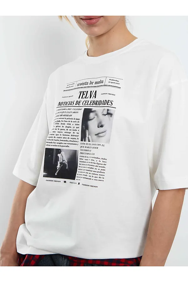 Футболка женская с оверсайз Модная пресса KOSMOS, молочный - фото 2