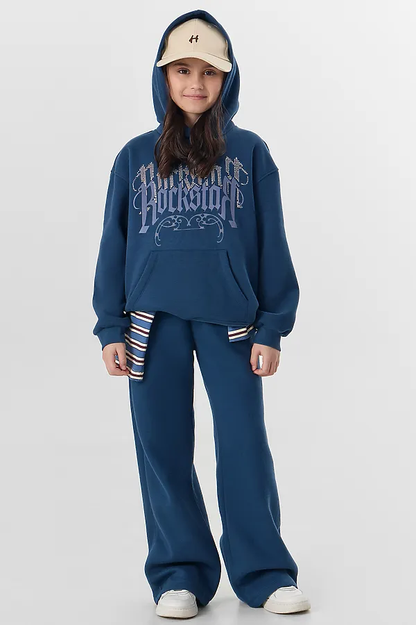 Комплект для девочек (худи, брюки) MARK FORMELLE, синий +печать - фото 2