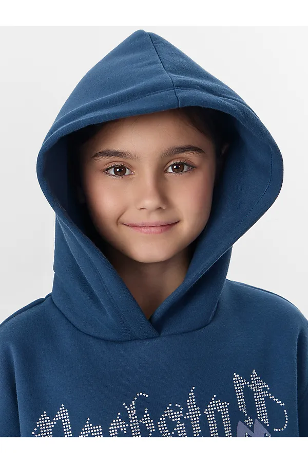 Комплект для девочек (худи, брюки) MARK FORMELLE, синий +печать - фото 2