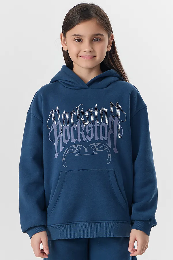 Комплект для девочек (худи, брюки) MARK FORMELLE, синий +печать - фото 2