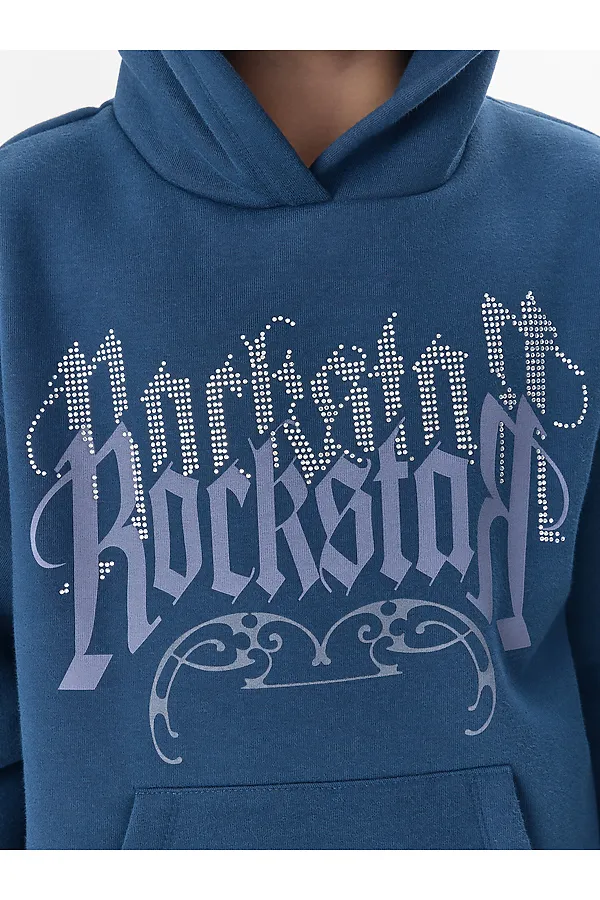 Комплект для девочек (худи, брюки) MARK FORMELLE, синий +печать - фото 2