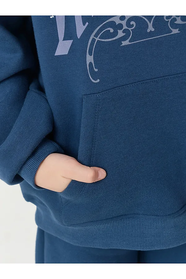 Комплект для девочек (худи, брюки) MARK FORMELLE, синий +печать - фото 2