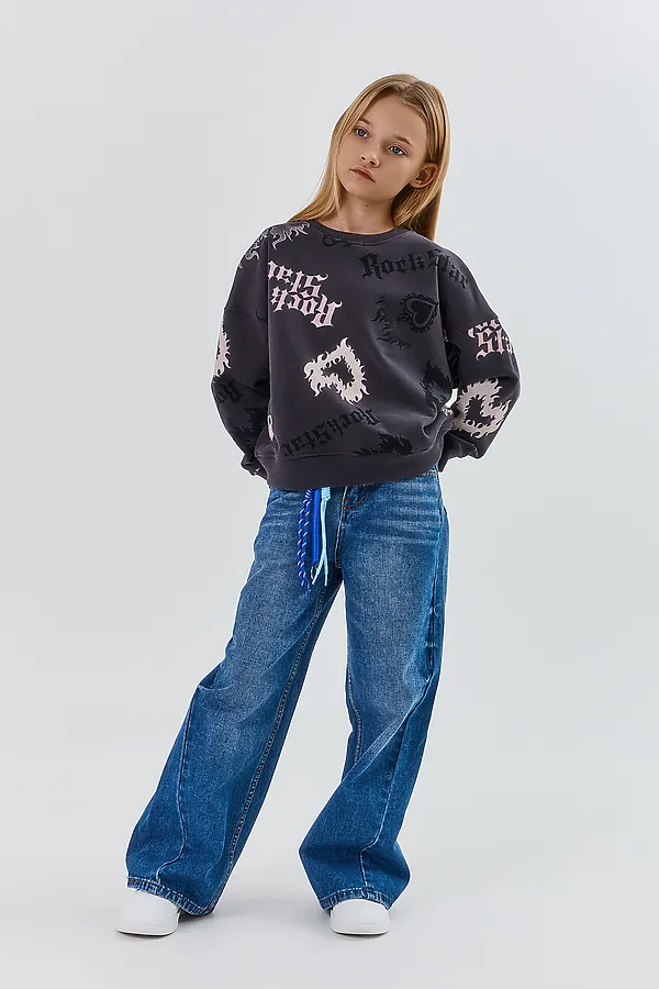 Свитшот для девочек MARK FORMELLE, рок стар на сером - фото 2