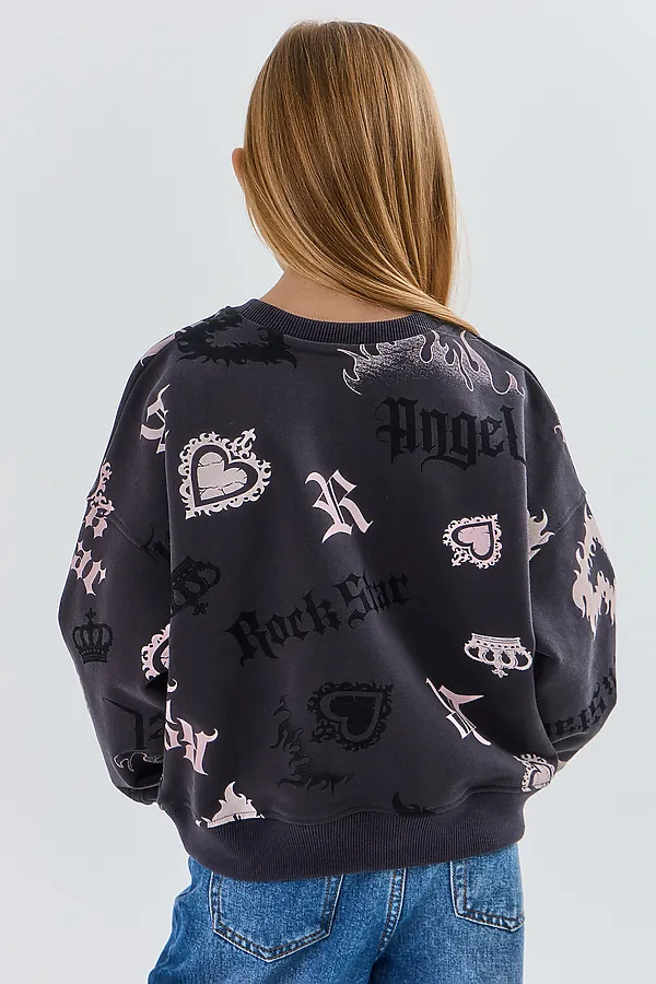 Свитшот для девочек MARK FORMELLE, рок стар на сером - фото 2