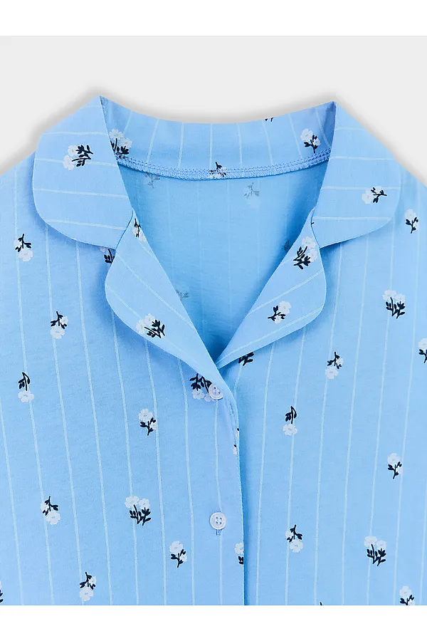 Комплект для девочек (рубашка, шорты) MARK FORMELLE, цветы на голубой полоске - фото 2