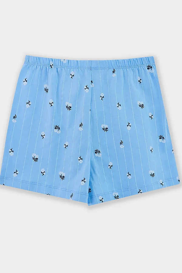 Комплект для девочек (рубашка, шорты) MARK FORMELLE, цветы на голубой полоске - фото 2