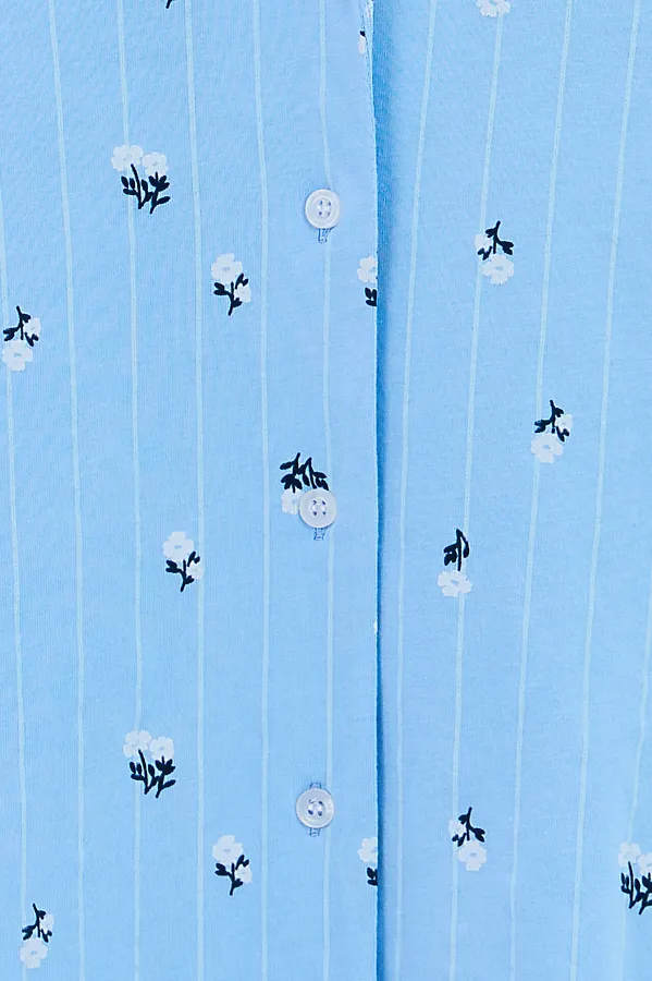 Комплект для девочек (рубашка, шорты) MARK FORMELLE, цветы на голубой полоске - фото 2