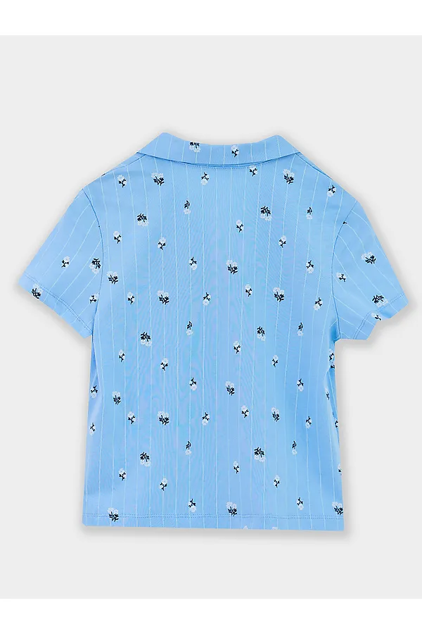 Комплект для девочек (рубашка, шорты) MARK FORMELLE, цветы на голубой полоске - фото 2