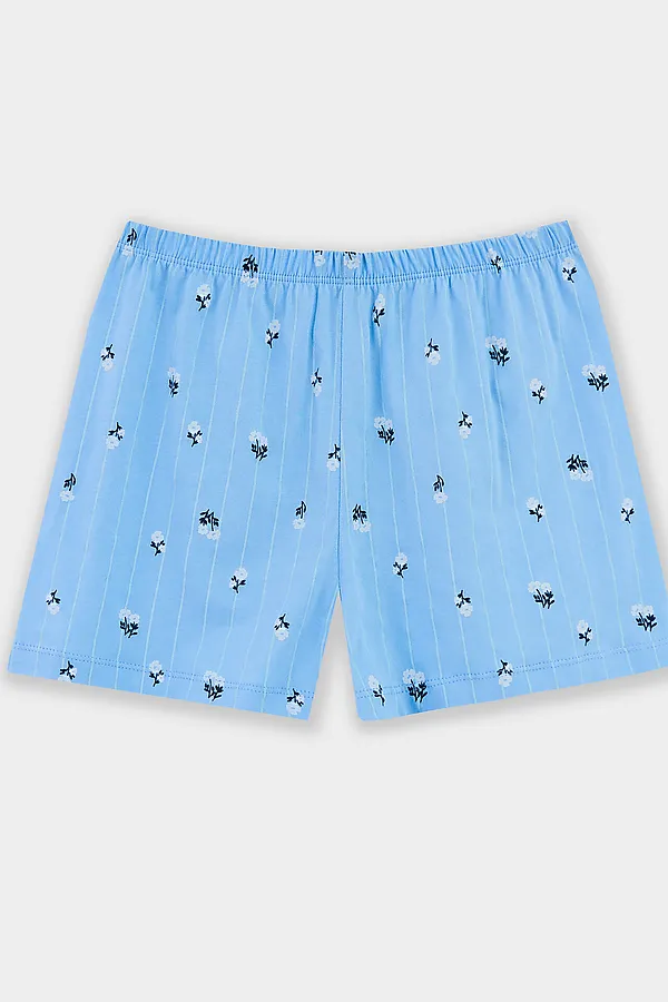 Комплект для девочек (рубашка, шорты) MARK FORMELLE, цветы на голубой полоске - фото 2