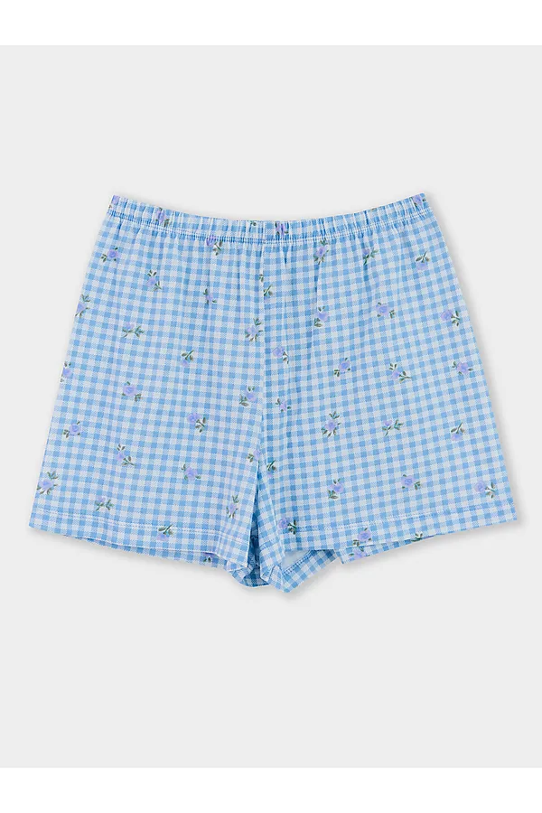 Комплект для девочек (рубашка, шорты) MARK FORMELLE, голубая клетка с цветами - фото 2