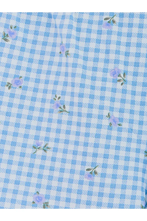 Комплект для девочек (рубашка, шорты) MARK FORMELLE, голубая клетка с цветами - фото 2