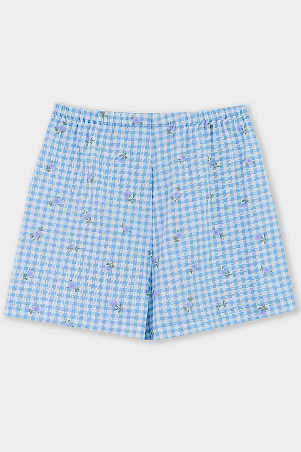 Комплект для девочек (рубашка, шорты) MARK FORMELLE, голубая клетка с цветами - фото 2