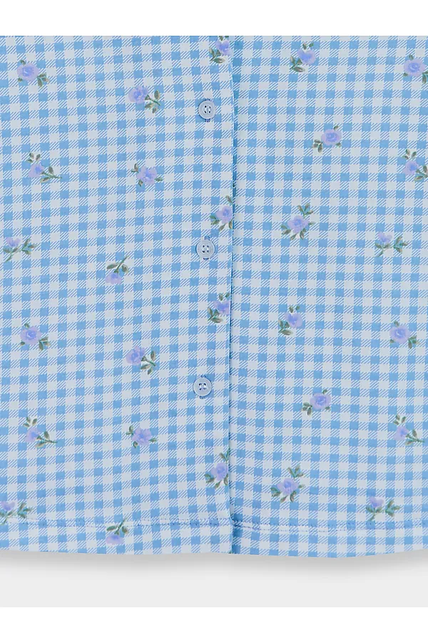 Комплект для девочек (рубашка, шорты) MARK FORMELLE, голубая клетка с цветами - фото 2