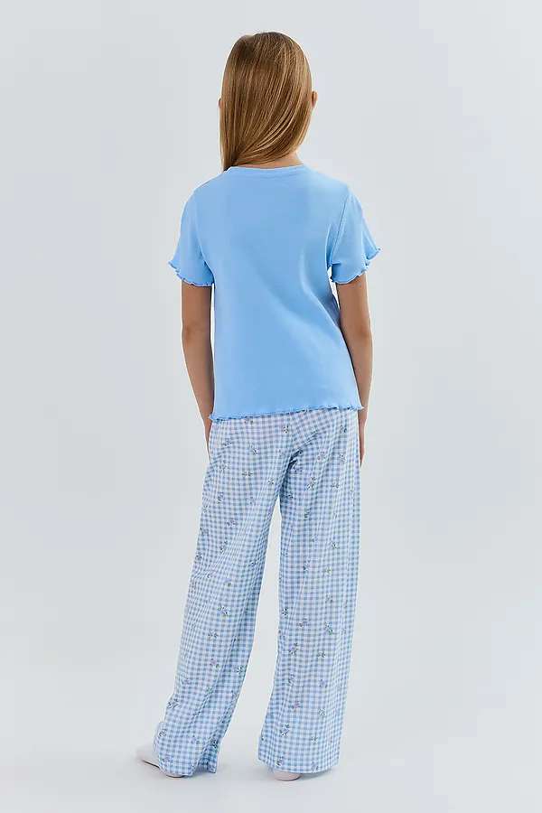 Комплект для девочек (джемпер, брюки) MARK FORMELLE, небо +голубая клетка с цветами - фото 2