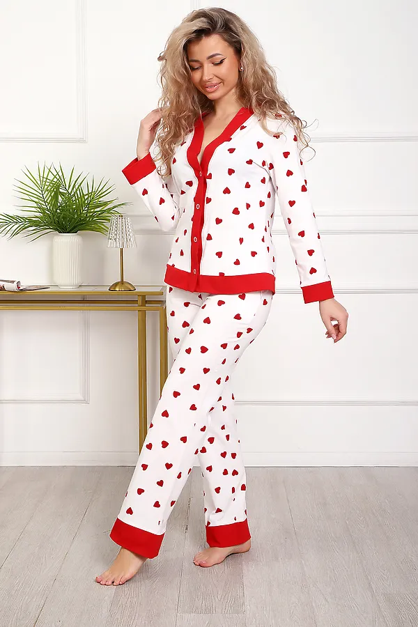 Пижама с брюками 18062 НАТАЛИ, белый сердечки - фото 2