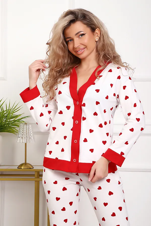 Пижама с брюками 18062 НАТАЛИ, белый сердечки - фото 2