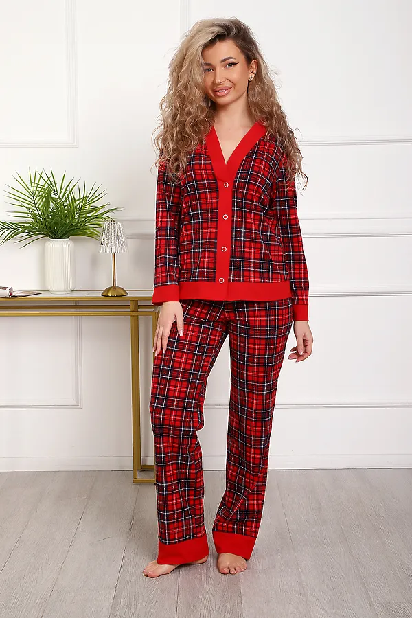 Пижама с брюками 18062 НАТАЛИ, красный/клетка - фото 2