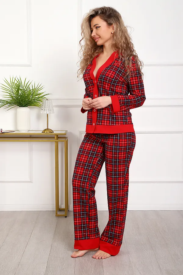 Пижама с брюками 18062 НАТАЛИ, красный/клетка - фото 2