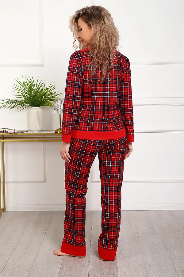 Пижама с брюками 18062 НАТАЛИ, красный/клетка - фото 2