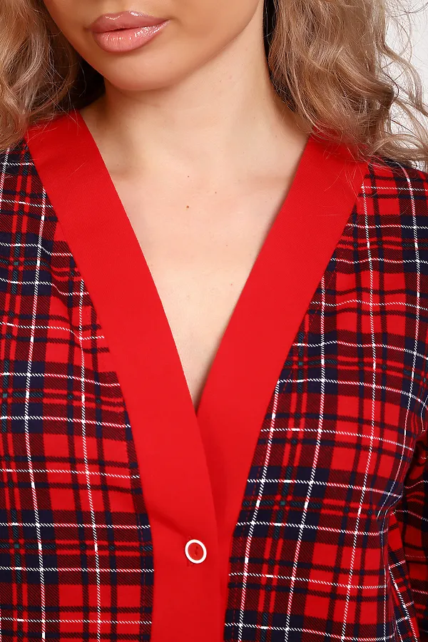 Пижама с брюками 18062 НАТАЛИ, красный/клетка - фото 2