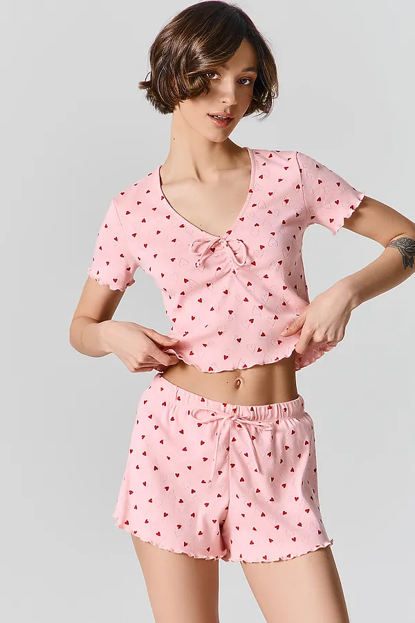 Комплект женский (блуза, шорты) MARK FORMELLE, сердца на розовом - фото 2
