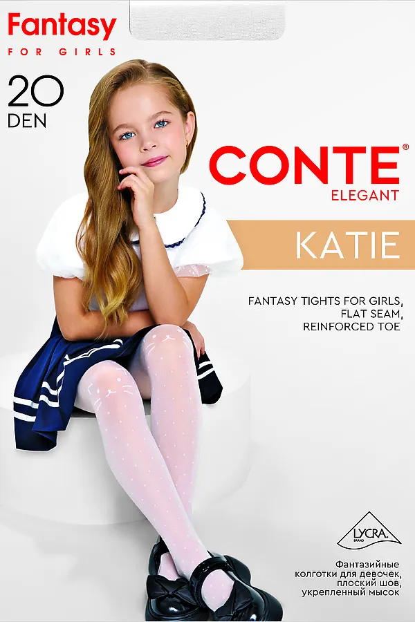 CONTE Колготки в точку с рисунком «кот» KATIE CONTE ELEGANT, bianco - фото 2