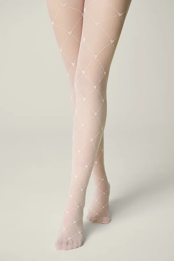 CONTE Колготки с геометрическим рисунком в сердечки ALICE CONTE ELEGANT, bianco - фото 2