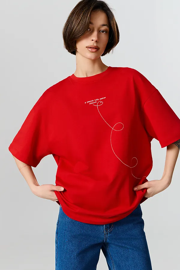 Футболка женская MARK FORMELLE, чистый красный +печать - фото 2