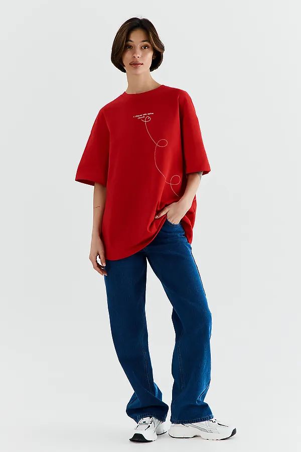 Футболка женская MARK FORMELLE, чистый красный +печать - фото 2