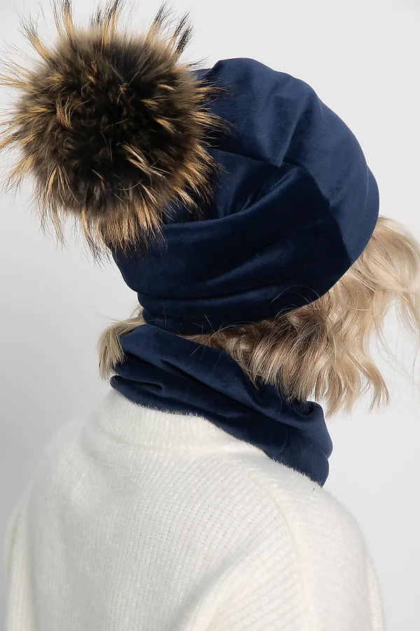 Комплект шапка с помпоном и снуд LADY TAIGA, синий - фото 2