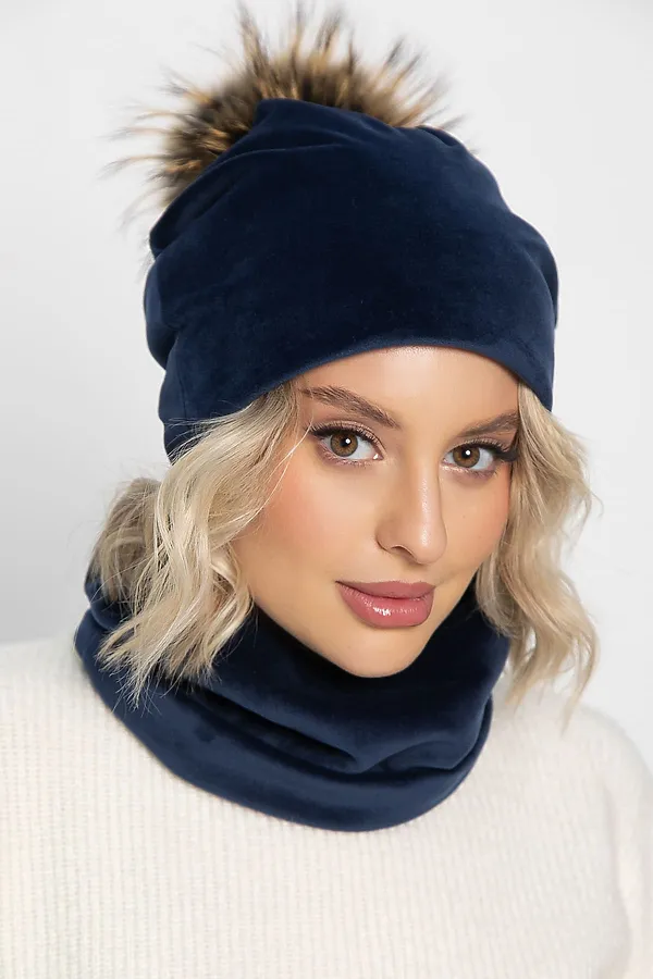 Комплект шапка с помпоном и снуд LADY TAIGA, синий - фото 2