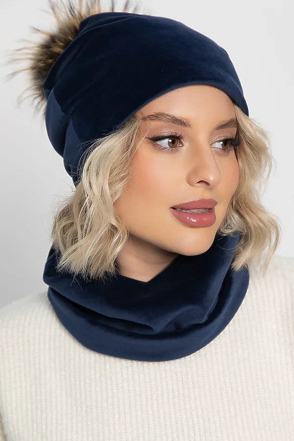 Комплект шапка с помпоном и снуд LADY TAIGA, синий - фото 2