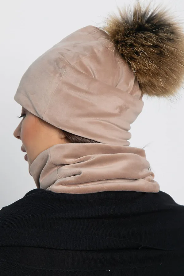 Комплект шапка с помпоном и снуд LADY TAIGA, бежевый - фото 2