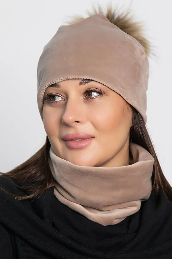 Комплект шапка с помпоном и снуд LADY TAIGA, бежевый - фото 2
