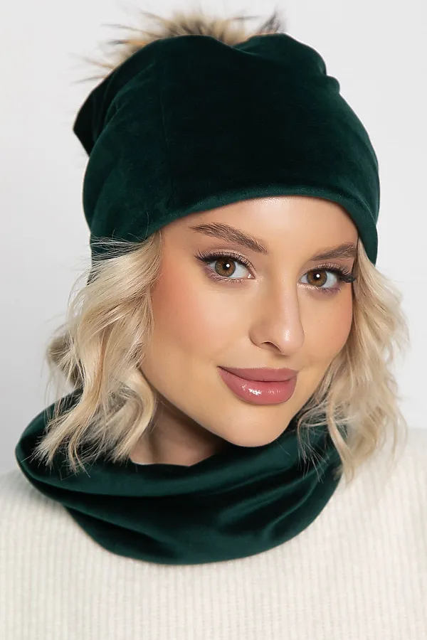 Комплект шапка с помпоном и снуд LADY TAIGA, зеленый - фото 2