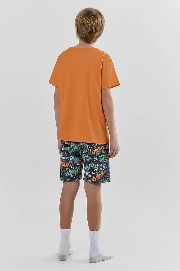 Комплект для мальчиков (футболка, шорты) MARK FORMELLE, мандарин +надписи на графите - фото 2