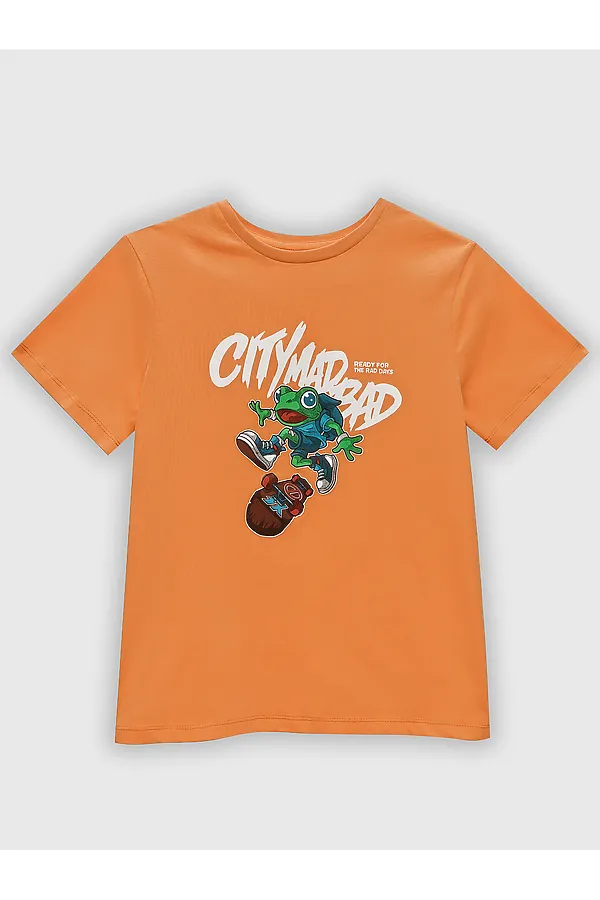 Комплект для мальчиков (футболка, шорты) MARK FORMELLE, мандарин +надписи на графите - фото 2