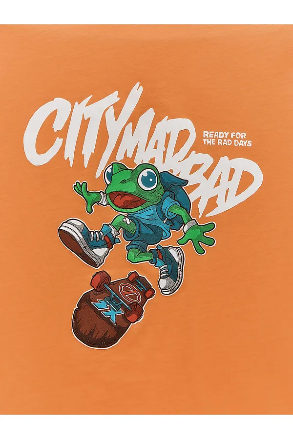 Комплект для мальчиков (футболка, шорты) MARK FORMELLE, мандарин +надписи на графите - фото 2