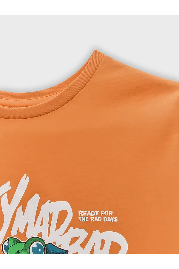 Комплект для мальчиков (футболка, шорты) MARK FORMELLE, мандарин +надписи на графите - фото 2