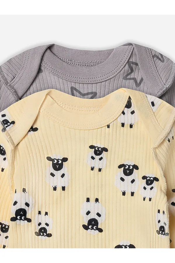 Боди детское (2шт.) MARK FORMELLE, барашки на абрикосовом +звездочки на сером - фото 2