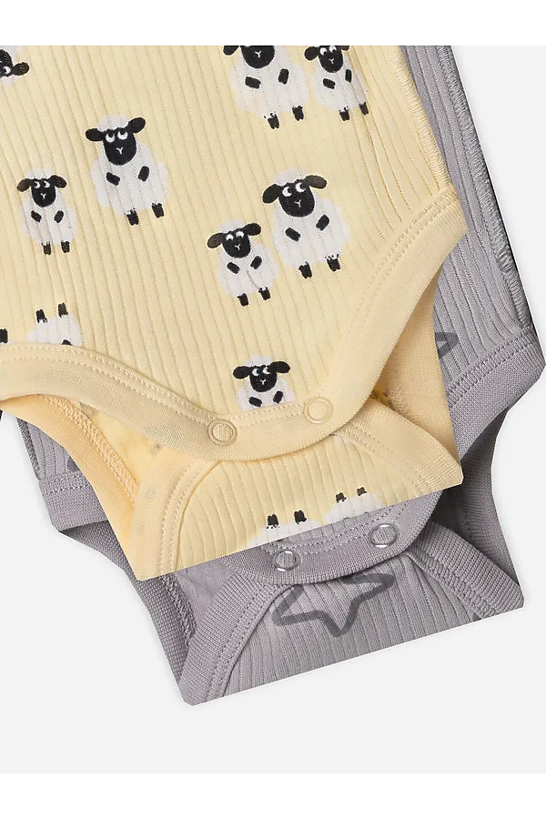 Боди детское (2шт.) MARK FORMELLE, барашки на абрикосовом +звездочки на сером - фото 2