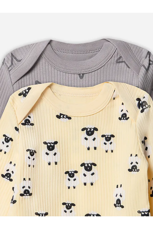 Боди детское (2шт.) MARK FORMELLE, барашки на абрикосовом +звездочки на сером - фото 2