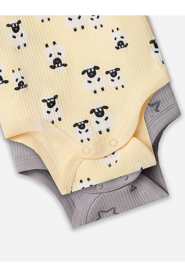 Боди детское (2шт.) MARK FORMELLE, барашки на абрикосовом +звездочки на сером - фото 2