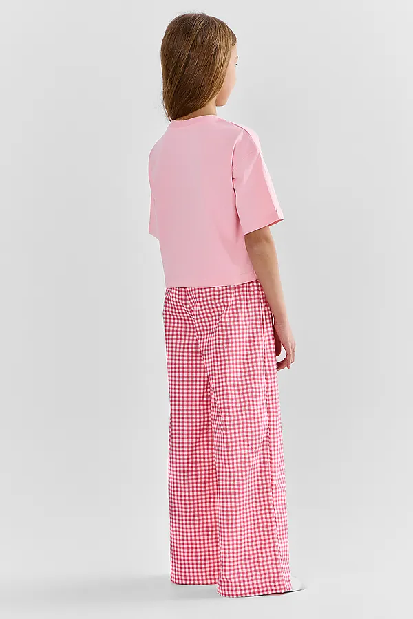 Комплект для девочек (футболка, брюки) MARK FORMELLE, розовый +розовая клетка - фото 2