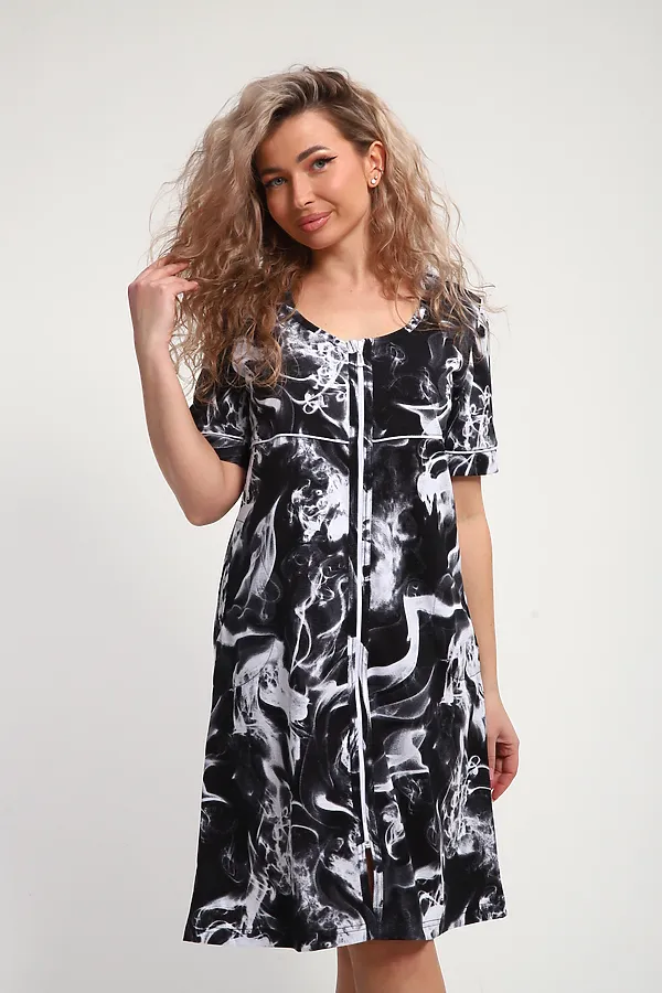 Халат ХЖ-01 НАТАЛИ, черный/белый дым - фото 2