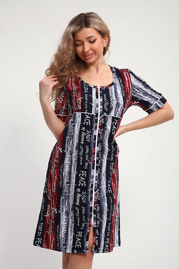 Халат ХЖ-01 НАТАЛИ, синий/красный/белый полосы с буквами love - фото 2