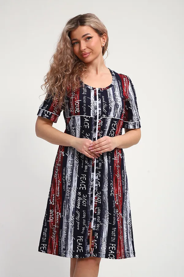 Халат ХЖ-01 НАТАЛИ, синий/красный/белый полосы с буквами love - фото 2